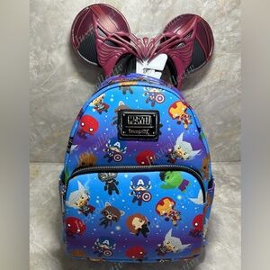 Disney Parks Marvel Avengers Chibi Loungefly Backpack Wanda Ears Headband Bundle